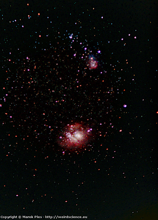 Ilustracja do artykułu "M8, M20 i M23 - Mgławica Laguna, Mgławica Trójlistna Koniczyna i pobliska gromada otwarta"